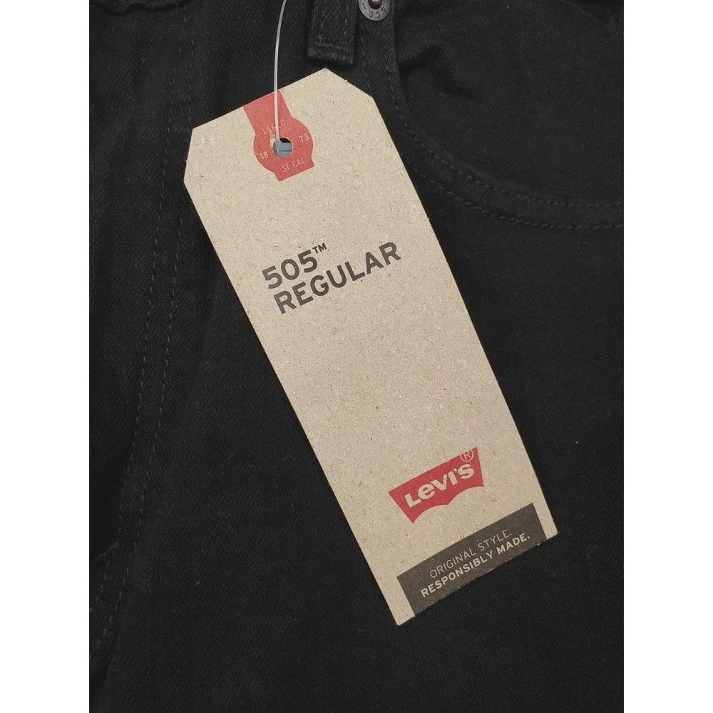 Levis 505 Jeans Mens 36x30 Black Regular Straight Leg Stretch Denim Pants